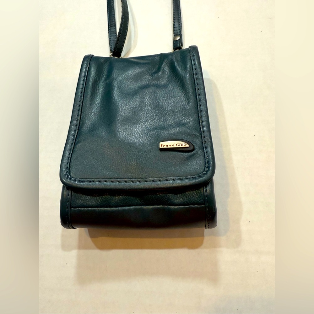 TRAVELON Anti-Theft Classic‎ Mini Shoulder Bag/Wallet,Green-Gray Leather-CH06